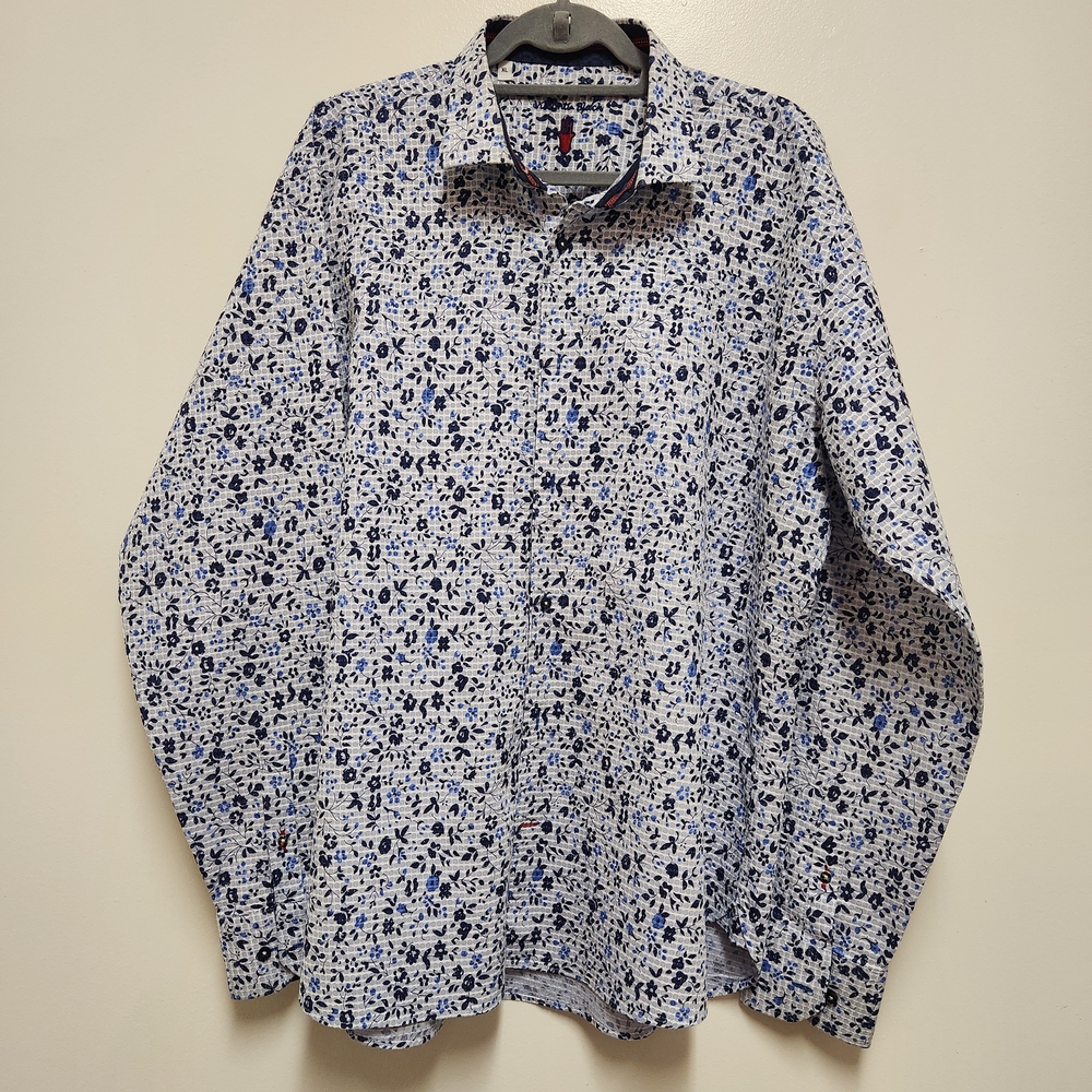 Visconti Black Shirt Mens XL Navy Blue Multicolor White Long Sleeve Button Down